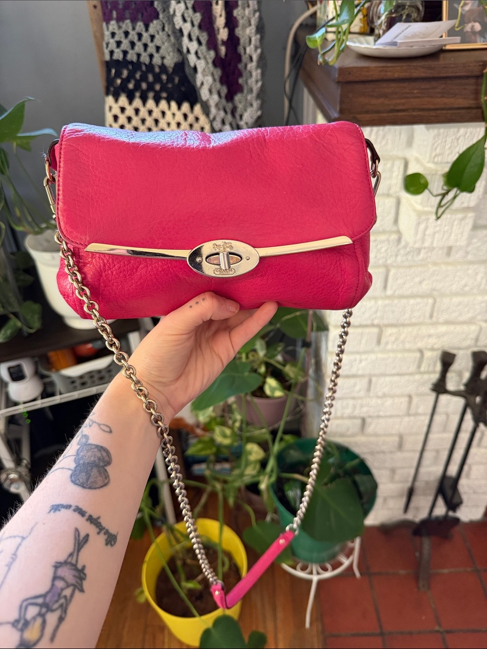 Coach Madison Chain Crossbody Purse in Fuchsia pink